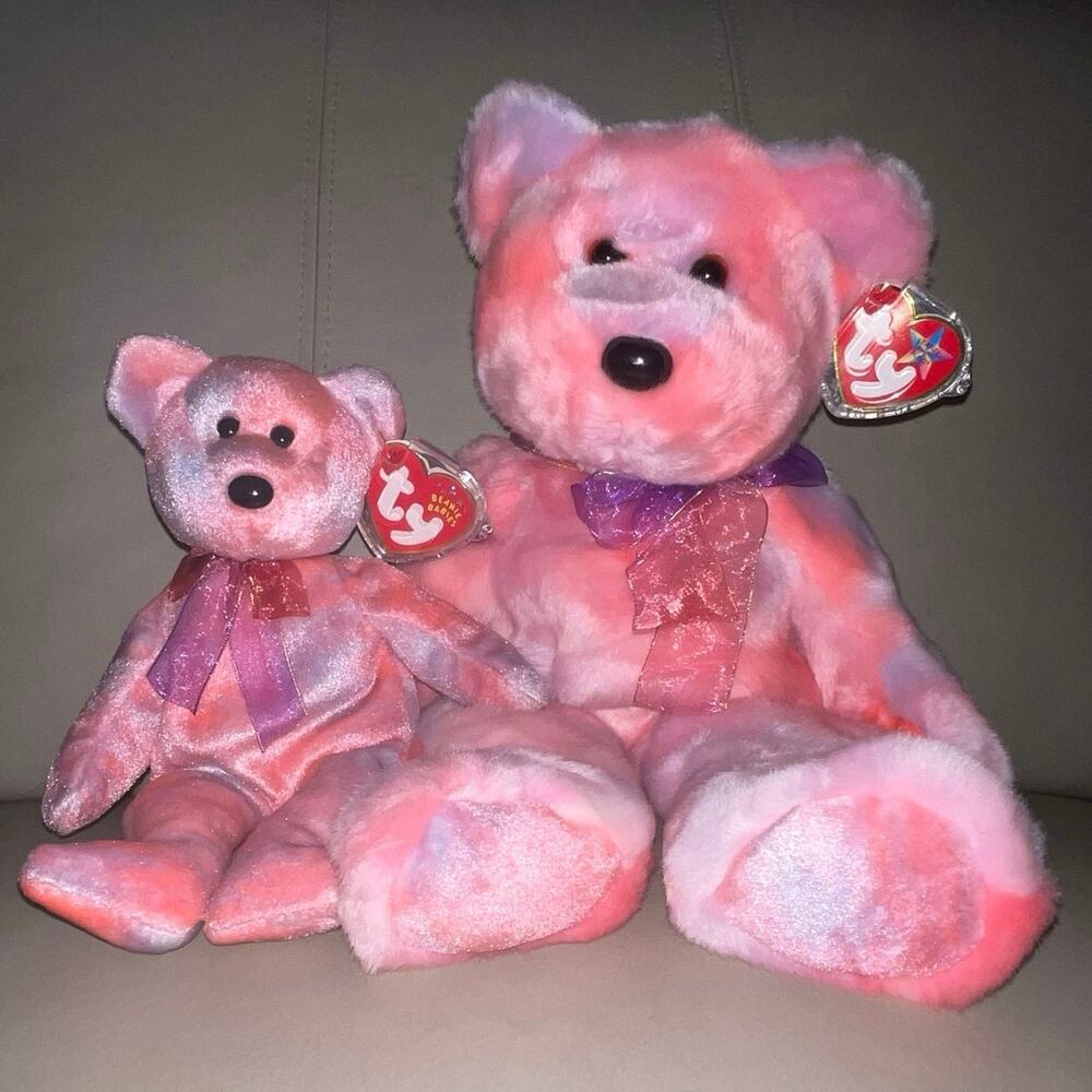 Ty Beanie Baby & Buddy Set Clubby V 5th Anniversary Bears (2002) -Tag protectors